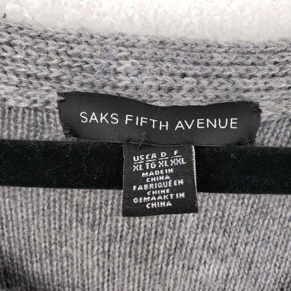 Saks Fifth Avenue Sweater Womens XL Fringe Textured Pullover Wool Cashmere Blend - Picture 2 of 8